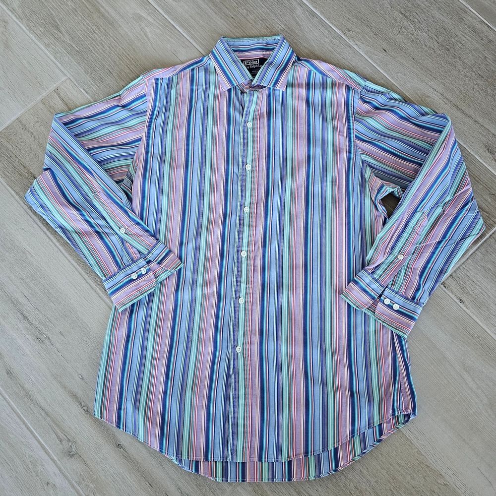 Ralph Lauren Men's Pastel Striped Shirt Regent Custom Fit, Sz 16  32/33 Large